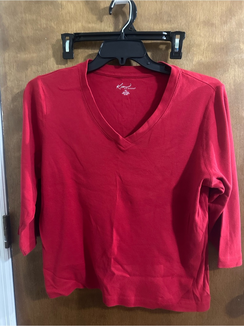 Kim Rogers Bright Red V-Neck Long Sleeve Tee